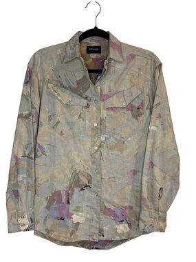 Vintage 90s Wrangler Western Button Up Shirt Abstract Pastel Paint Stroke M/L